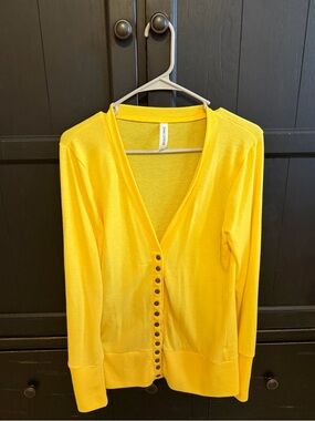 Zenana Outfitters Yellow V-Neck Button Cardigan